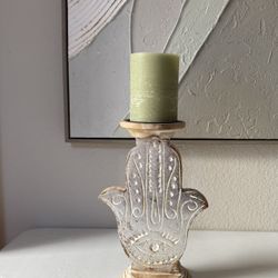 Hamsa Hand Wooden decorative candle holder, Portavelas mano de Hamsa 