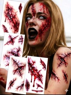 Realistic Bloody Stitch Scar Temporary Tattoo Stickers