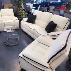 White Leather Sofa and Chair Set