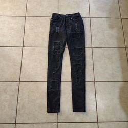 Mens All Black Distressed Skinny Jeans