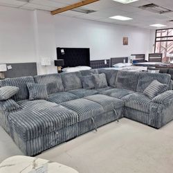 Brand New Super Plush Comfy Corduroy Pullout Sectional W/storage 