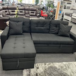 Black Sofa Sleeper w/ Storage In Chaise 