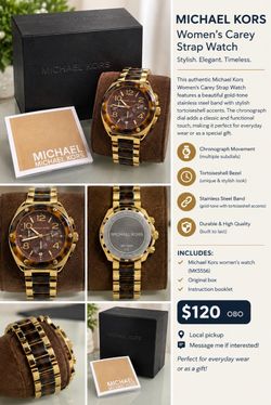 Michael Kors Women’s Carey Strap Watch – Gold Tone + Original Box
