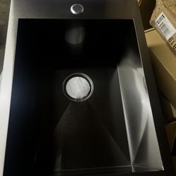 SHACO 15x19 Inch Black Undermount Bar Sink, Ledge Workstation Small Kitchen Sink, Black Stainless Steel RV Kitchen Single Bowl Wet Bar JB024-B