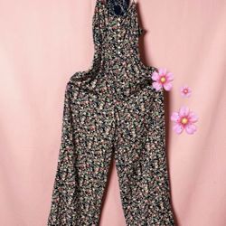 Free People Navy Floral Lace-Back/Crochet Wide-Leg Pants Jumpsuit Size 4