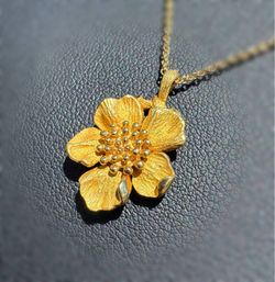 Vintage Jewelry Tiffany&Co. 18k .750 solid yellow gold flower pendant chain necklace 16.00” 1.20mm