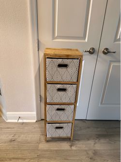 4-Drawer Storage Cabinet – Wood Frame & Fabric Bins
