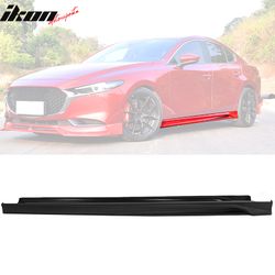 Fits 2019-2020 Mazda 3 Sedan 4DR Side Skirts Extension Rocker Panel Matte Black PP