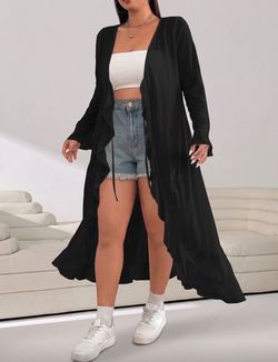 (NEW) Black Sheer Long Cardigan with Bell Sleeves