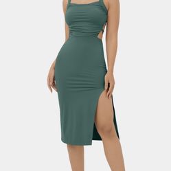Ruched Split Backless Crisscross Lace Up Bodycon Midi Casual Dress