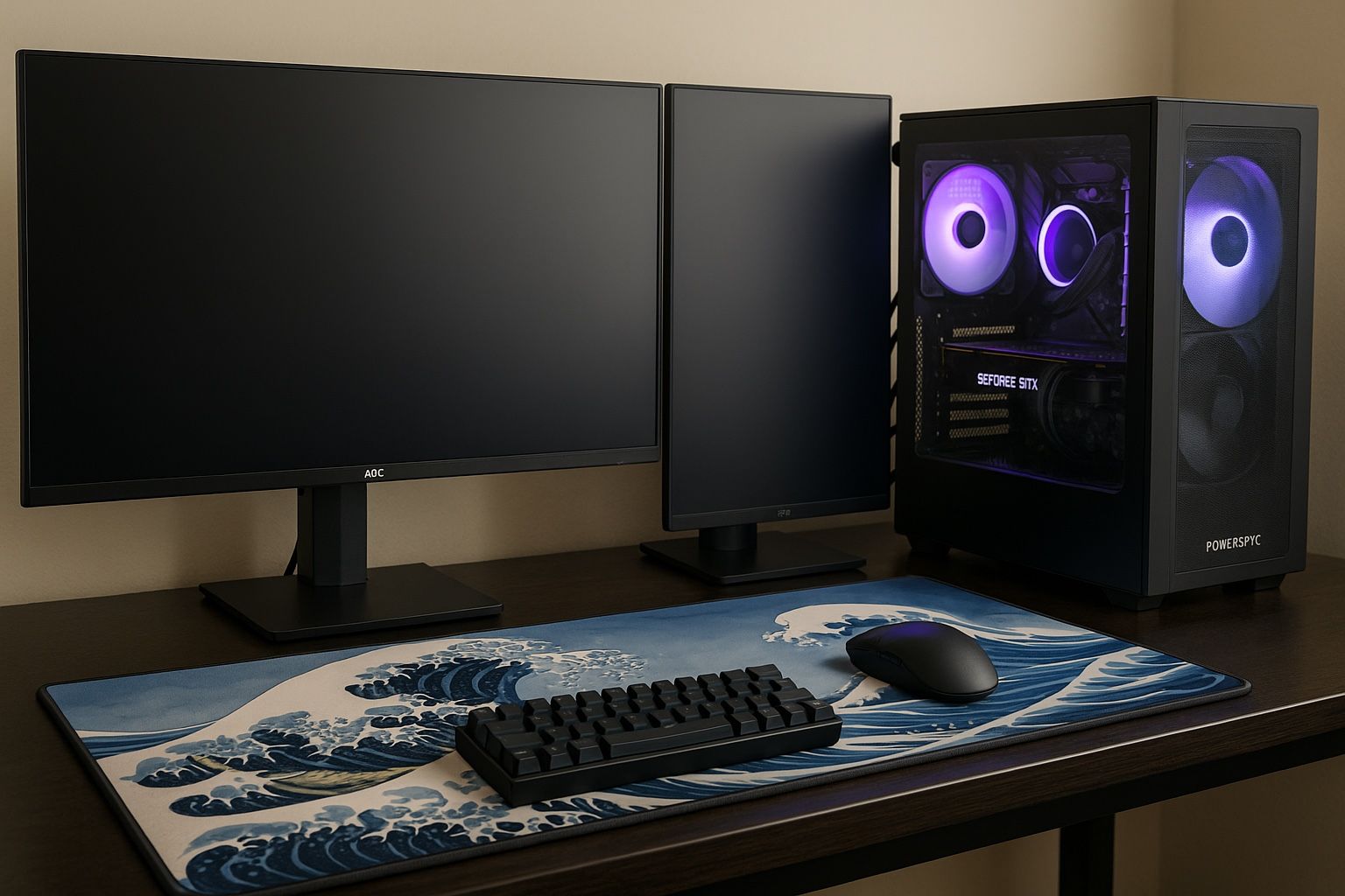 High-End Gaming PC Setup – RTX 4070 Super / 7800X3D / Dual 27” Monitors