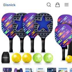 New Set Of 4 Pickleball Paddles And Pickleballs 