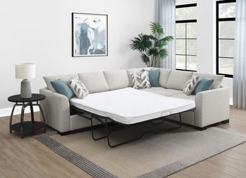 Large Sleeper Sofa. Pull out Bed Sectional Sofa in Gray Beige, Pillows included, Sofabed Sleeper Sectional Couch, for guest sleep over nights,  Living