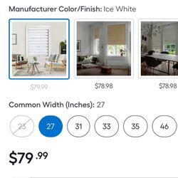 GoDear Design 27-in x 72-in Ice White Light Filtering Cordless Zebra Roller Shade