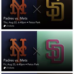 Padres Mets Section 133 Row 9 8/22 8/23 8/24 8/25