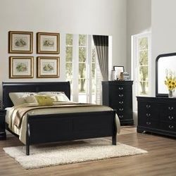 Black Louis Philippe Queen Bedroom Set - New In Box!