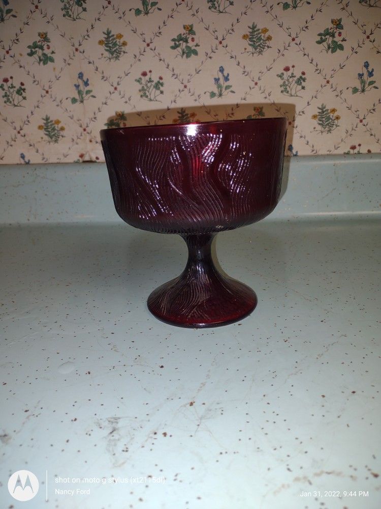 oosier glass #4031 bark ruby red compote/planter pedestal bowl