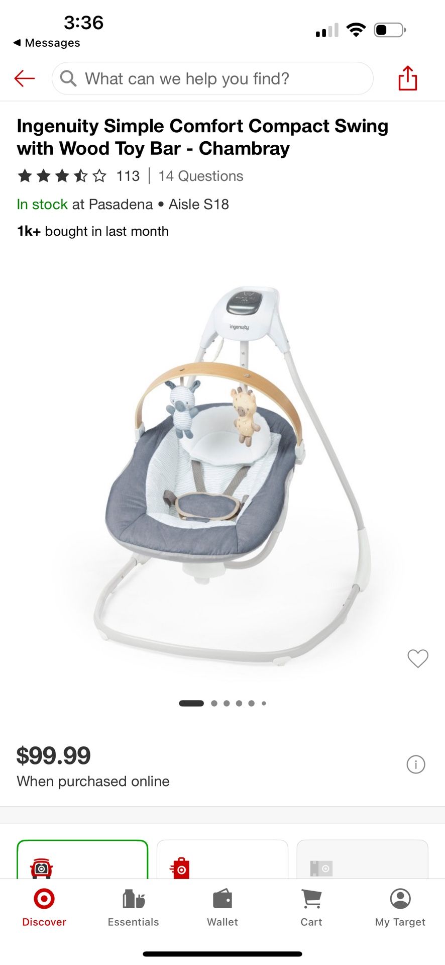 Ingenuity Simple Comfort Compact Swing