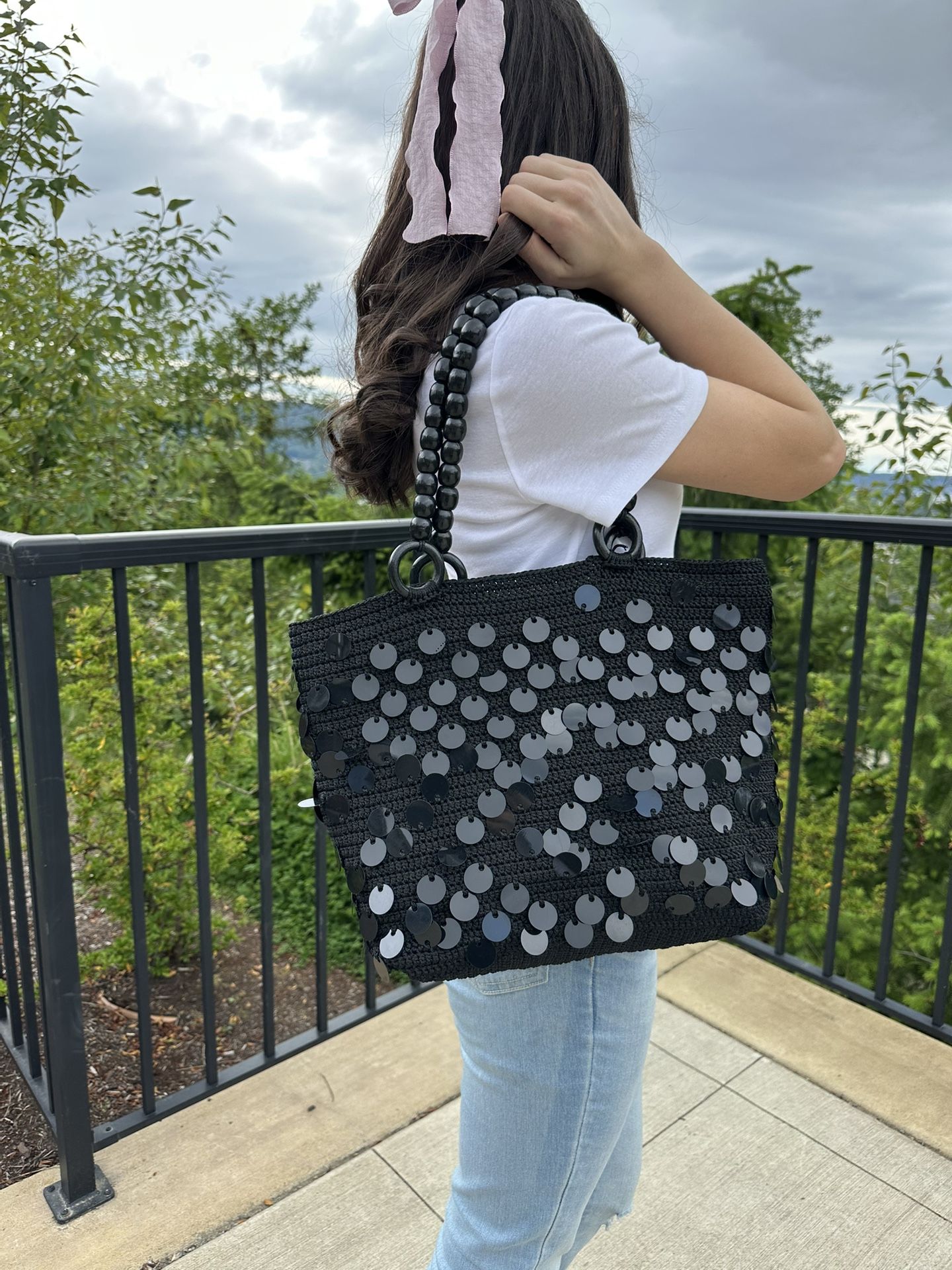 Black Sequin Tote Bag 
