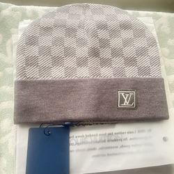 Grey monogram designer beanie