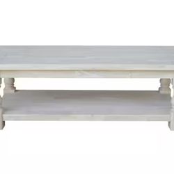 Tuscan 56 in. Unfinished Large Rectangle Wood Coffee Table with Shelf