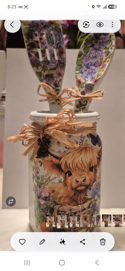Hand designed decoupaged Highland cow  3 piece set