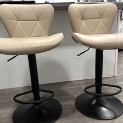 Modern Adjustable Bar Stools – Set of 2 – Khaki – Excellent Condition