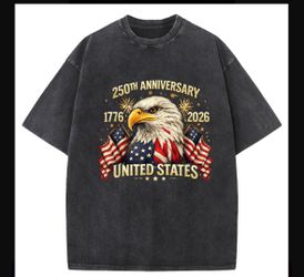 T-Shirt-Men’s 250th Anniversary Celebration of America w/ white eagle and flags design-size large, xl, 2x in faded black , gray or black !