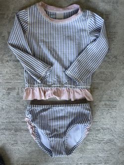 Toddler Girls RuffleButts Seersucker Rashguard Swimsuit 2T