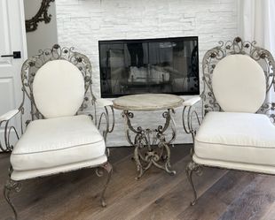 Pair Of Vintage French Iron Garden Chairs 