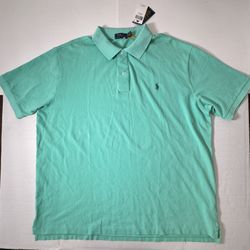 NWT  Polo Ralph Lauren  Short Sleeve Polo Shirt  Embroidered  Mint Teal Green Men  Size 2XB / 2TG 2XLT