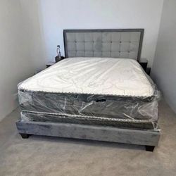 Comfort & Elegant Queen Bed Frame ‼️ Includes Mattress And Box Spring For Only $349 Ready For Delivery Today🚛