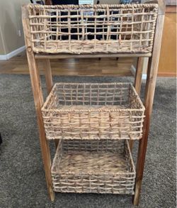 3-Tier Wicker Basket Storage Shelf