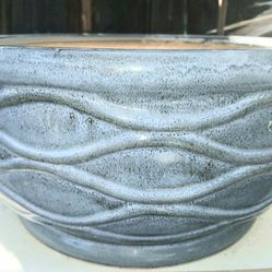 Large Blue Ceramic Bowl Planter With Drainage
