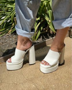 White Platform Block Heel Mule Sandals, multiple sizes available
