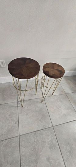 Set of 2 wood and GoldMetal nesting side tanles
