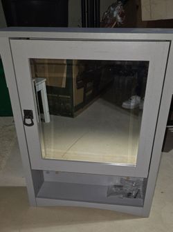 Gray bathroom cabinet