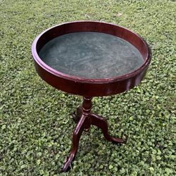 Small, Round Wood Table With Felt Top