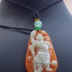 Certificate JADEITE Jade Red Pendant good fortune Guan Gong God 