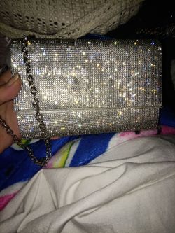 Silver jeweled evening clutch