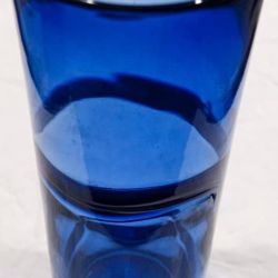  Large Margie’s Garden Blue Hand Blown Art Glass Vase With Original Label