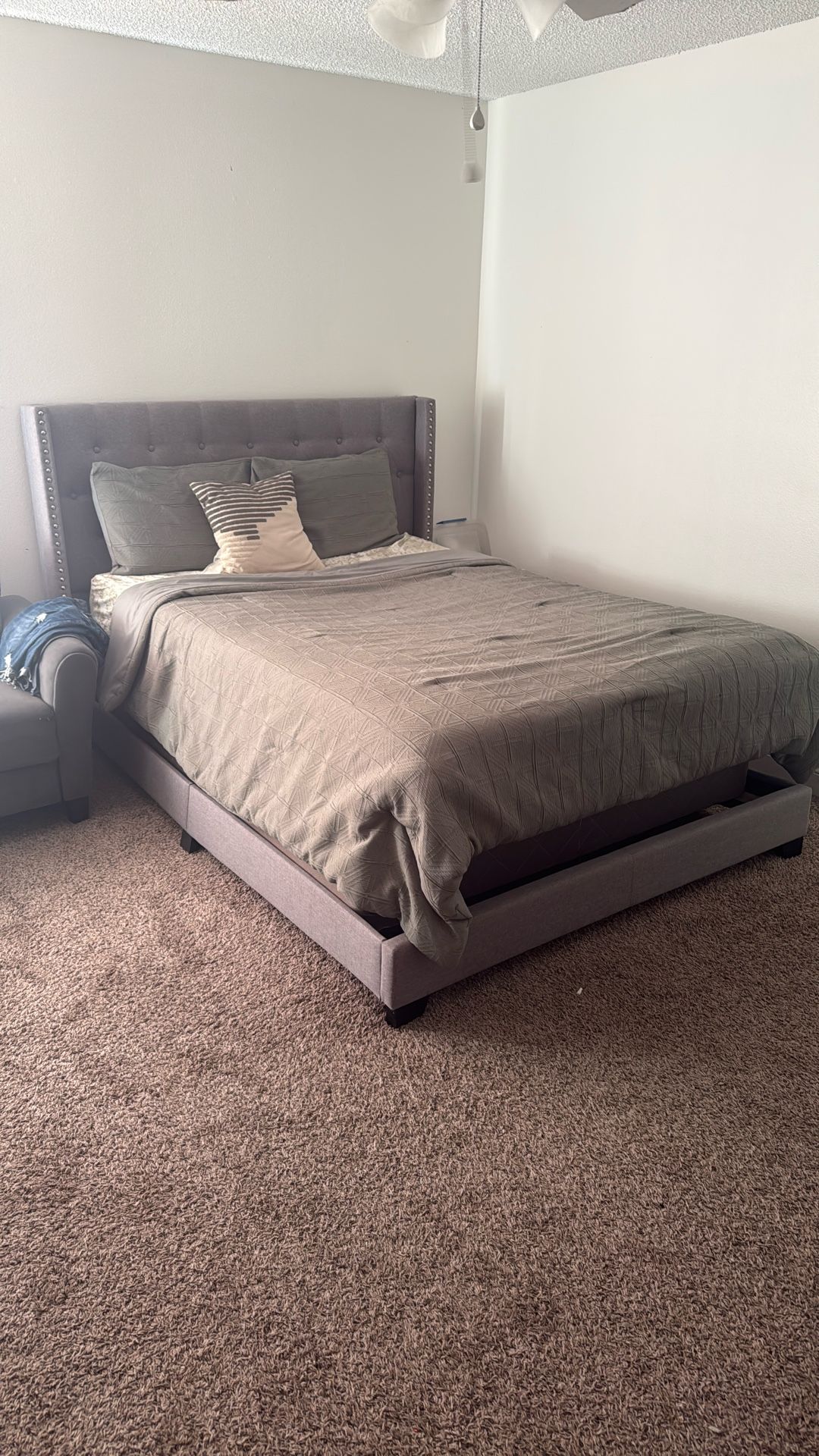 Grey Queen Sized Bed w/ Box Frame