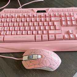 Pink LED Keyboard And Mouse 
