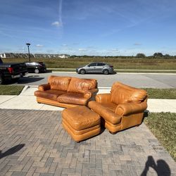 Free Delivery- Premium Leather Couch and Armchair