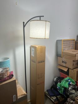 addlon Matte Black Arch Floor Lamp with Linen Shade