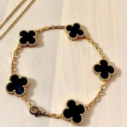 Van Cleef & Arpels Vintage Alhambra 5 Motifs Bracelet, Onyx