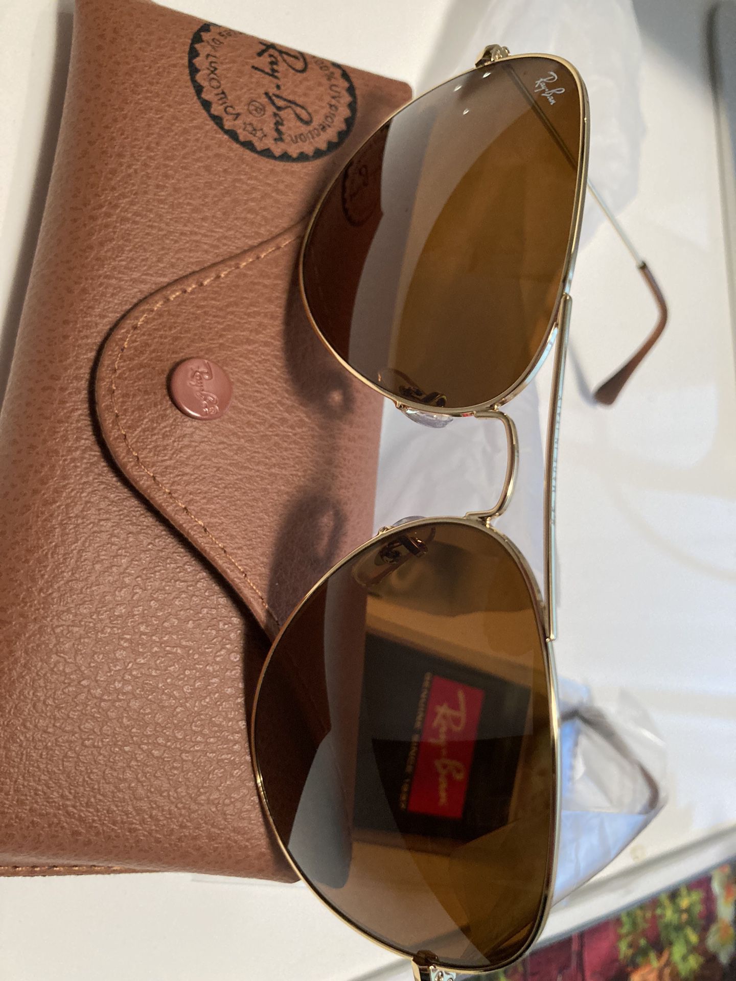 Rayban Aviators - Brown 62 mm Large New In Case 