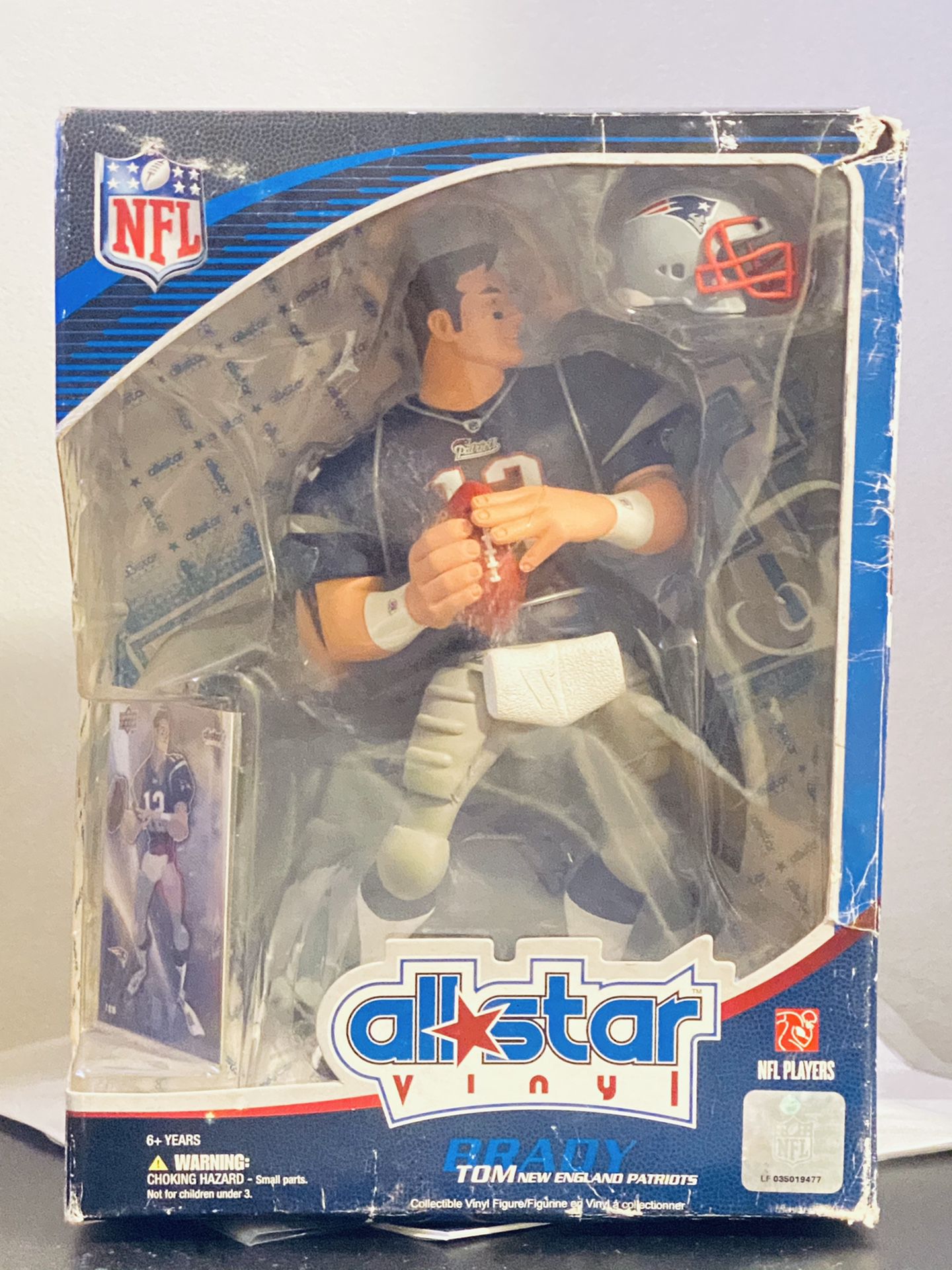 NFL Tom Brady All Star 9 Inch Vinyl Figure New England Patriots Action Figure with Toy Football and Trading Card Upper Deck Collectible