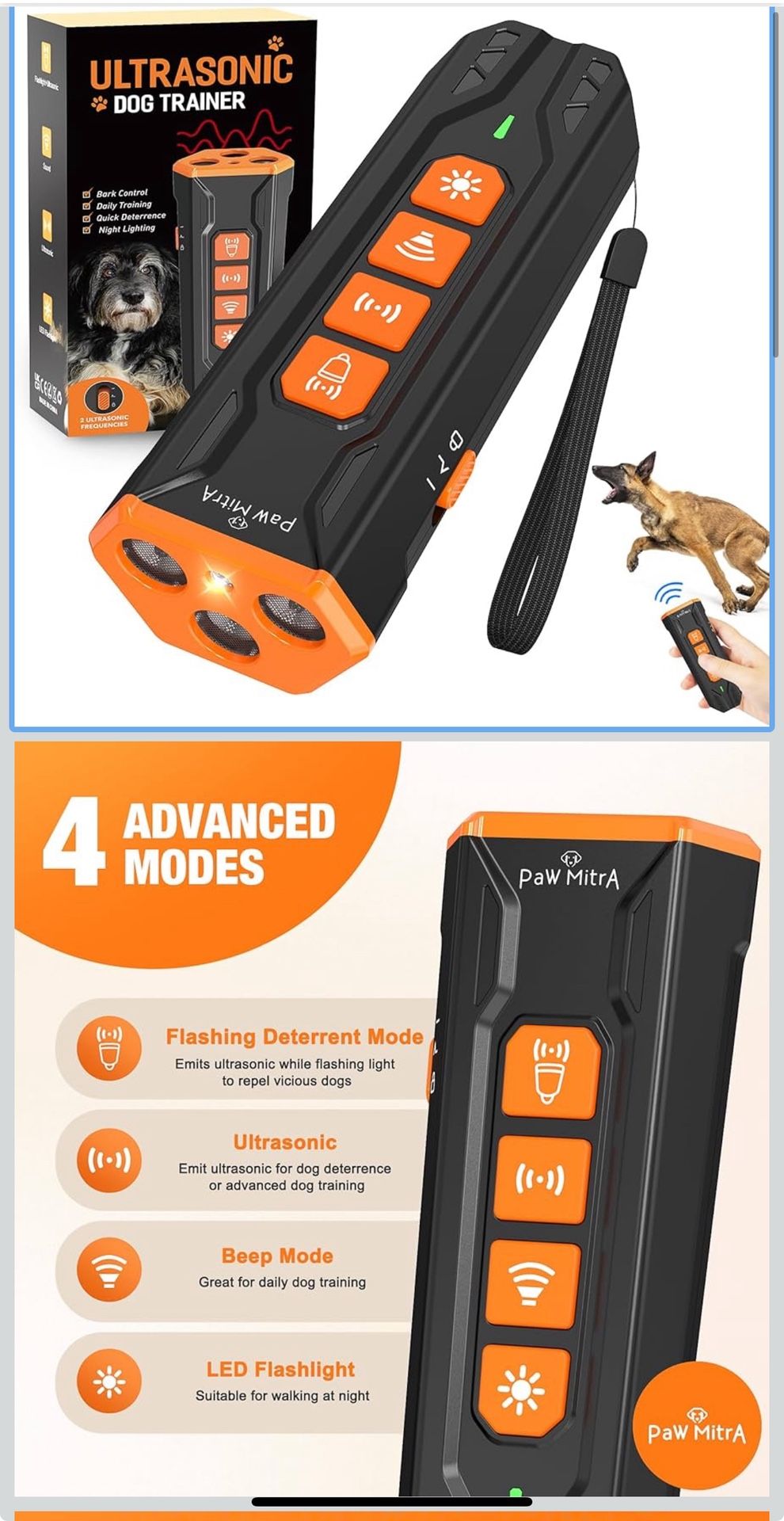 🔥Brand new🔥 Bark Deterrent Device Rechargeable Ullasonic Anti-Barking Trainer Stops Barking & Bad Behavior 23FT Long-Range Safe for Dogs No Shock Pr