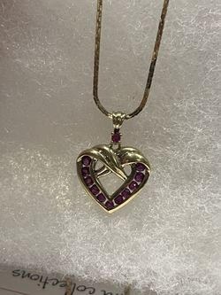 Vintage Sterling Silver Vermeil Ruby Heart Necklace Etsy